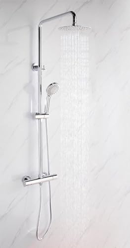 GDRN - Regendusche mit Thermostatventil - Chrom Duschset - Handbrause - Duschset Silber