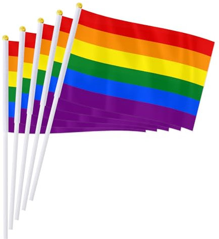 PTEROSAUR Paquete de 100 banderas de mano LGBT Pride Rainbow, LGBTQ, LGBTQ, Lesbianas, bisexuales, transgénero, queer, pequeña bandera de mano LGBTQIA, regalo de decoración de fiesta, 5.5 x 8.2