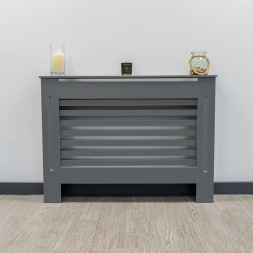Jack Stonehouse Extra Large Radiator Cover Matt Grey Paint Over Radiator Shelf Clip On With Horizontal Slats Sturdy MDF Wooden Radiator Covers For Bedroom Or Living Room Furniture Slim Radiator Cover