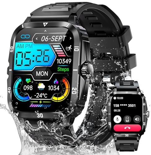 JELLOO Military Smart Watch für Männer (Antwort/Anruf), 1,85 Zoll HD Outdoor Tactical Sports Rugged SmartWatch, 110 Sports Modi Fitness Tracker mit Herzfrequenz SPO2 Sleep Monitor