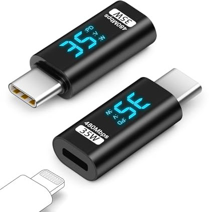 AIYEEN LED-Stromanzeige für Lightning-auf-USB-C-Adapter, 35 W PD-Schnellladung für iPhone 15 Pro Plus Max und Datenübertragung, für Lightning-Buchse auf USB-Typ-C-Stecker-Adapter, für Samsung
