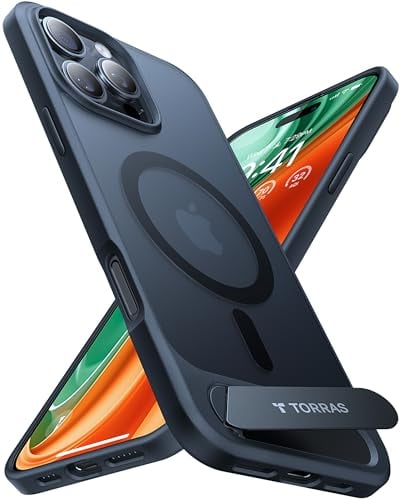 TORRAS für iPhone 16 Pro Hülle für MagSafe mit Titan Flügelständer Zertifizierte Magnetkraft Militärschutz Handyhülle iPhone 16 Pro Case Stoßfest Kratzfest Hardcase Handy Hülle Matt Schwarz