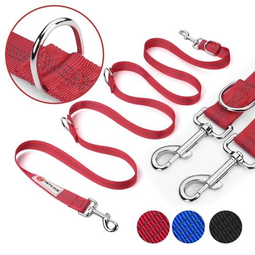 PET'S HUB Double-Ended Dog Lead, Large Size, 2m, Reflective, Adjustable Lengths, Hands-Free Running/Training, Leads for Dogs. (Red)