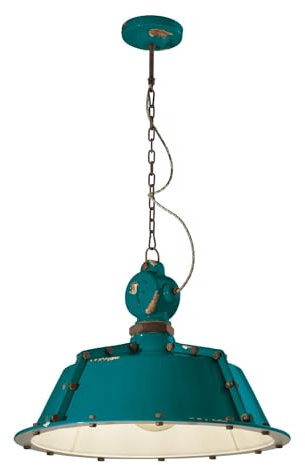 Licht-Erlebnisse Hängelampe Keramik Handarbeit Ø 52 cm H: max. 110 cm E27 in Petrol Shabby Antik Industrial Hängeleuchte Esszimmer Pendelleuchte Küche