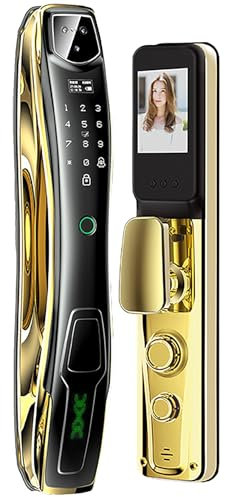 3D Face Recognition Smart Door Lock, Fingerprint/IC Card/Key/Password/Mobile Remote Unlock, Visible Cat's Eye Camera Viewer with Doorbell, Tu-Ya App Keyless Entry Door Lock(30 * 240)