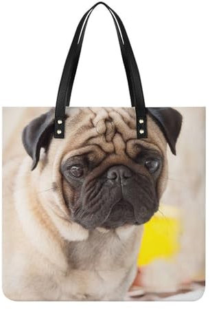 FZRTGOP Niedlicher Mops-Hund Damen Shopper Handtasche Umhängetasche Schultertasche Für Büro Schule Einkauf 39x39cm