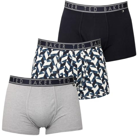 Ted Baker Herren-Boxershorts Dreierpack - Marine/Marine-Chevron/Heather Grey - L