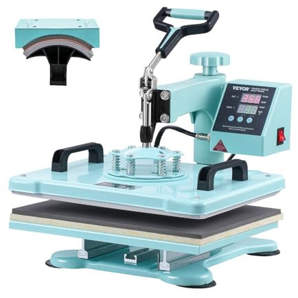 VEVOR Hitzepresse, 2-in-1 Wärmeübertragungsmaschine mit Hutpresse, 360° schwenkbare T-Shirt-Pressmaschine, Digitale präzise Steuerung, schnelle gleichmäßige Erwärmung für T-Shirts/Hüte/Kappen, Grün