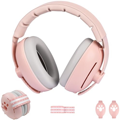 NathrBTV Casque Antibruit Bébé 2 en 1 Casque Bebe Anti Bruit Certification CE Convient Aux 0-36 Mois Casque Antibruit Bébé(Rose)
