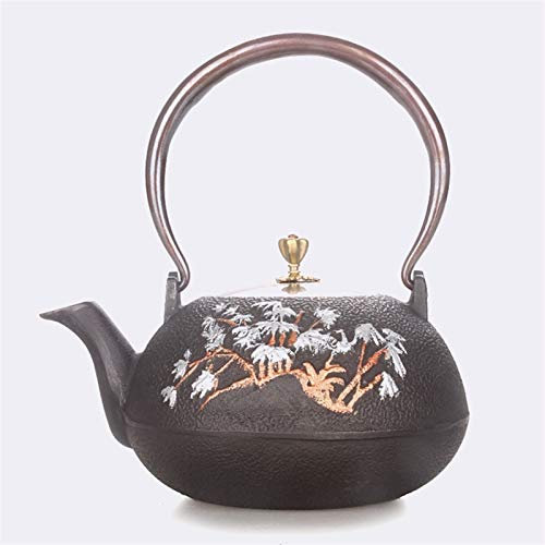 IUokLU Japanisches Teeservice Japanisches Teeservice Teekanne Wasserkocher Gusseisen Alter Eisentopf Bambus Skizze Handgefertigte Kupferkappe Kochen Retro Schwere,