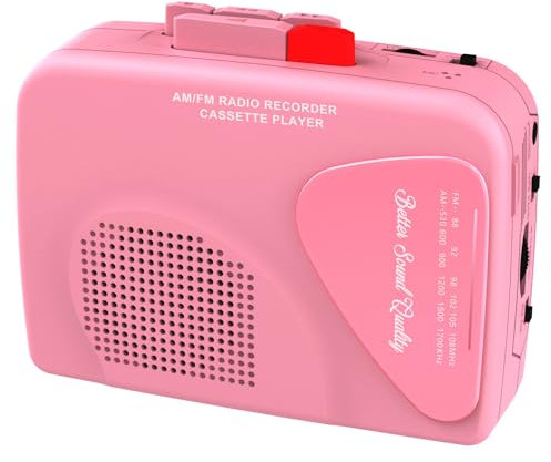 Lettori di Cassette Walkman Registratori Radio AM/FM, Lettore di Cassette Portatile Registra su Nastro Altoparlanti integrati Registrazione Manuale - T201 (rosa)
