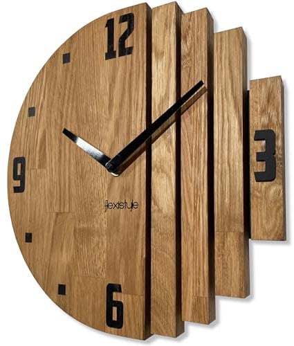 FLEXISTYLE Wanduhr Asymmetry wanduhr Eiche Badezimmer Wohnzimmer Holz modernDurchmesser ohne tickgeräusche holzoptik (Eiche, 30cm)