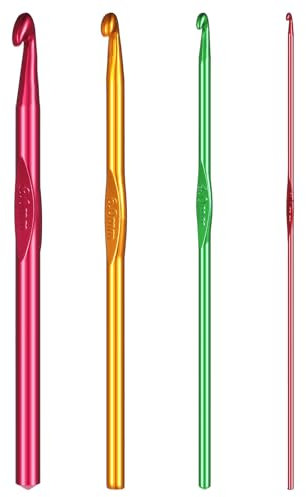 TIESOME 4 Stück Häkelnadel Set, Multicolor Aluminium Stricknadeln, Tunesische Häkelnadel für Anfänger und Profis, Crochet Hook Set in 4 Größen (2mm, 4mm, 6mm, 8mm)