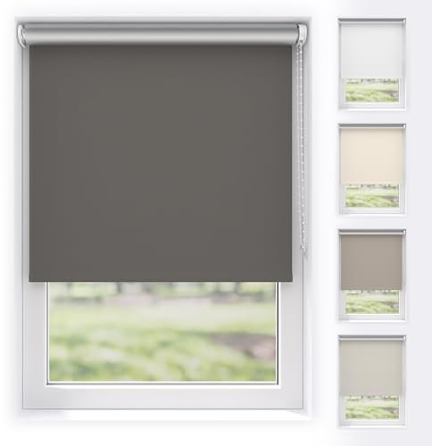 EFIXS Verdunkelungsrollo Silver Reflex mit & ohne Bohren, Breiten: 60-240, Höhe 190 cm, Hier: 80 x 190 cm, Dunkelgrau, Premium Rollo Verdunkelung mit Kettenzug, Thermo Rollo zum Klemmen, Thermorollo