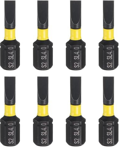sourcing map 8pcs SL4 Slotted Screwdriver Bit 1/4 Hex Shank 25mm/1 Length Magnetic Flat Head Hex Bits S2 Steel Screw Driver Bit Industrial Grade Electric Drill Bits, Power Tool Accessories