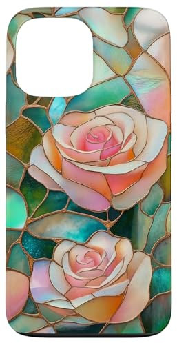 Coque pour iPhone 13 Pro Max Coque Téléphone Roses Faux Vitrail Élégante