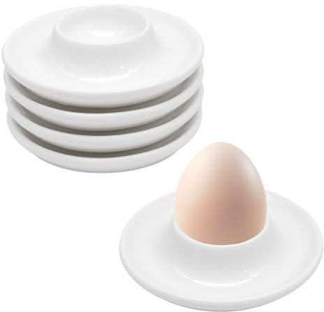 4 Stück Eierbecher Porzellan, Keramik Eierhalter mit Unterteller, Spülmaschinenfeste Frühstückseierbecher für Gekochte Eier, Klassische Eiablage für Küche und Esstisch