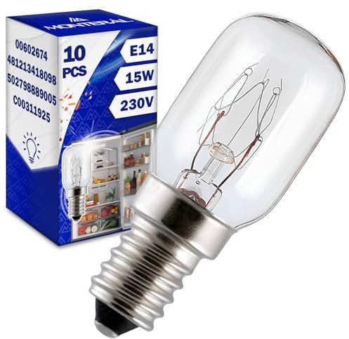 MONTERAL 10 Piezas Bombilla E14 para Frigorifico 15W 230V con Código Original 481213418098 para Whirlpool 00602674 602674 para Bosch