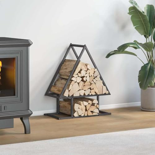 Homgoday Porte-bois de chauffage noir 50 x 25 x 60 cm, porte-bûches d'intérieur, porte-bûches de chauffage, porte bois pour cheminée, bois d'intérieur, empilable poêle en bois