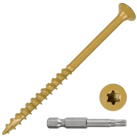 METALLIXITY Deck Screws (#10x3) 100Pcs, Carbon Steel Wood Screw Decking Screws with T25 Torx Drive Head - for Wood Fence, Table, Tan