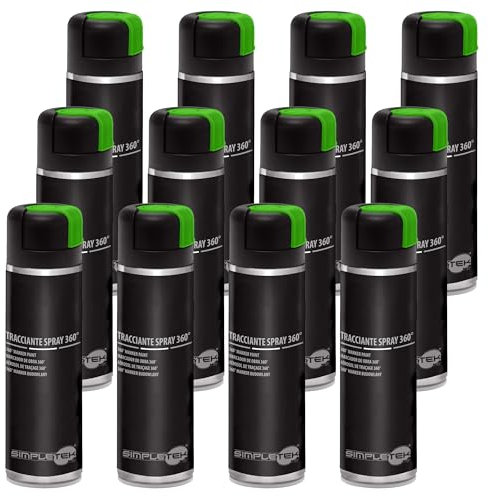 SIMPLETEK - Lot de 12 bouteilles en aérosol vert fluo traceur marqueur 360° maçonnerie asphalte sols haute visibilité V403VERDEF 500 ml (kit de 12 pièces)