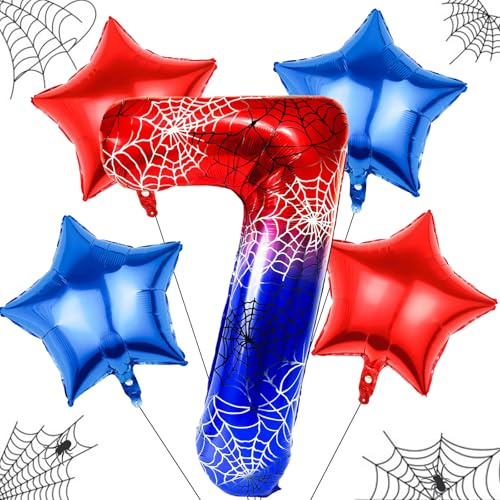 Folienballon 7 Geburtstag, 5 PCS Rote und blaue Luftballons, Luftballon 7. Geburtstag, Cartoon Ballon Dekoration, Thema Party Ballon Dekoration für Geburtstage, Jubiläen, Babypartys