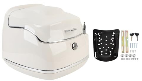 Sunicon 38L Motorcycle Top Box,Luggage Trunk Tail Storage Carrier Case ing Universal Fit with Key for Helmet Gloves (White)