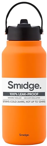 Smidge Reusable Water Bottle 900ml Citrus – Insulated Stainless Steel Flask with Sipping Lid for Hot & Cold Drinks, Leakproof & BPA-Free, No Metallic Taste