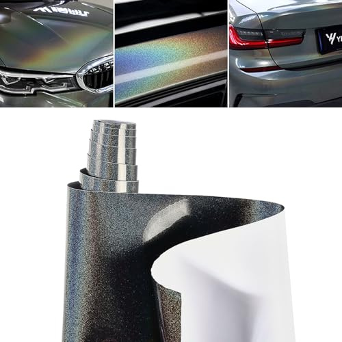 Alvorox Car Wrapping Auto Folie, Glänzend, Holografisch, Glitzernd, grau, Wrapping Folie Auto für Autos innen außen, Fahrrad, Motorrad, Lackpflege, Aufkleberbogen (20 x 152 cm)