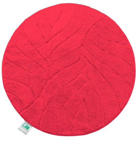 Floordirekt Badteppich - extra flauschig & schnelltrocknend - Badezimmerteppich mit rutschhemmender Rückseite - Badematte Duschvorleger (Maris) (Rot, rund 120 cm)