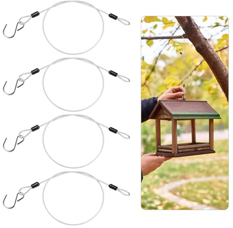 M METERXITY 4-Pack Bird Feeder Hanger with Hook 60cm/24in, Clear | 304 Stainless Steel Cable Chain Wire, for Hanging Bird Feeders, Baths, Planters, Baskets, Tree, Lanterns, Yard Decor