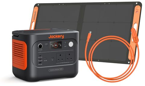 Jackery Solar Generator 1000 v2 with 100W Solar Panel & Car Charging Cable | 1500W Portable Power Station, 1070Wh LiFePO4 Battery, Dual 100W USB-C , 1 Hr Fast Charge for Home Backup, Off-Grid Adventures