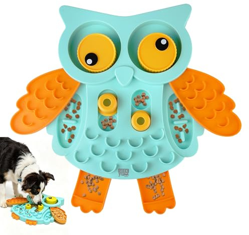 Gigwi Interactive Treat Puzzle Toy, Dog Puzzle Feeder Owl Shape 5 Difficult Levels, Slow Feeder Bowl for Mental Stimulation, Enrichment Hide and Seek Dog Puzzle Toy for All Breeds IQ Training