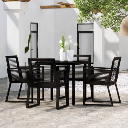 KKHOMEI Gartenmöbel Set 4 Stühle mit Tisch Terrassenmöbel Außen Sitzgruppe Outdoor 4 Personen Gartengarnitur Rattan Wetterfest Garten Essgruppe PVC-Rattan Schwarz -E25