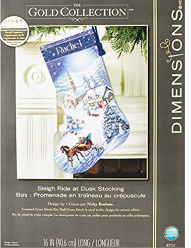 Dimensions D08712 Gold, gezählte X Stitch, Strumpf, Abenddämmerung Schlittenfahrt