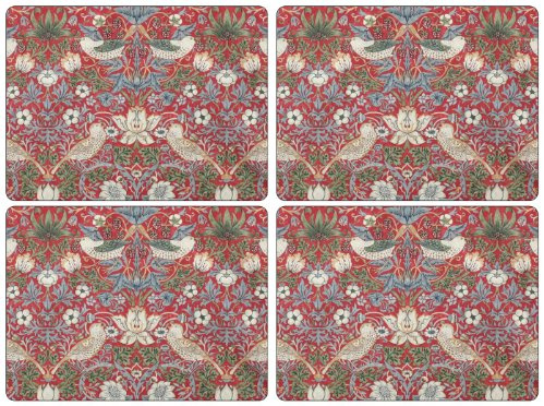 Pimpernel Strawberry Thief Red Placemats, Wood, Multi-Colour, Small, Set of 4