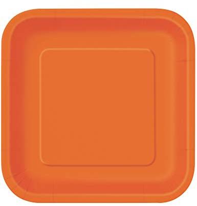 Unique 14 Platos Cuadrados Naranjas cartón 22 cm