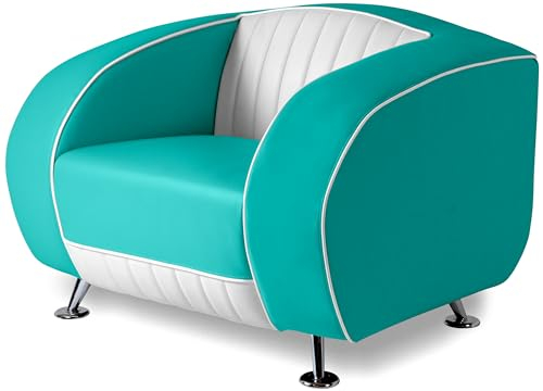 Bel Air Amerikanischer Sessel Retro Style Möbel usa 50er Sofa Designer Sessel Gastronomie Möbel (Türkis/White)