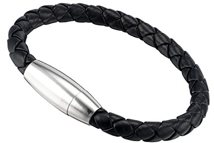 Gemini Armband (schwarz), Flechtarmband, hochwertiges Leder, Magnetverschluss polierter Edelstahl, Luxus Design für Boys, Girls, Herren, Damen, Unisex, 17,8 cm (Länge)