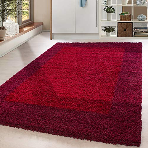 HomebyHome Shaggy Teppich 300x400 cm XXL für Wohnzimmer - Shaggy Teppich Hochflor Rot Extra Weich und Flauschig - Langflor Groß Teppiche für Schlafzimmer, Esszimmer, Küche, Flur - Carpet, Halı, Kilim