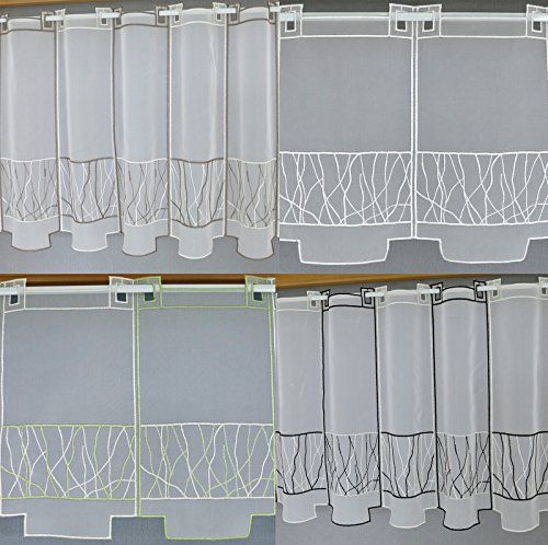 heimtexland ® Scheibengardine nach Maß Weiß Höhe 60 cm Breite der Gardine durch Stückzahl in 32 cm Schritten wählbar Wunschmaß Gardine transparent Bestickt Typ443