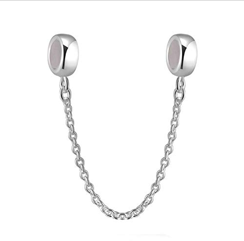 Safety Chain Charm 925 Sterling Silver Clip Charm Stopper Charm Spacer for Pandora Charm Bracelet (Silver)
