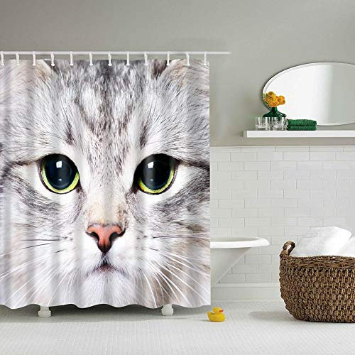 BOYOUTH - Tende da doccia con stampa digitale a forma di gatto bianco per decorazione del bagno, tenda da bagno in poliestere impermeabile con 12 ganci, 120 x 170 cm, multicolore