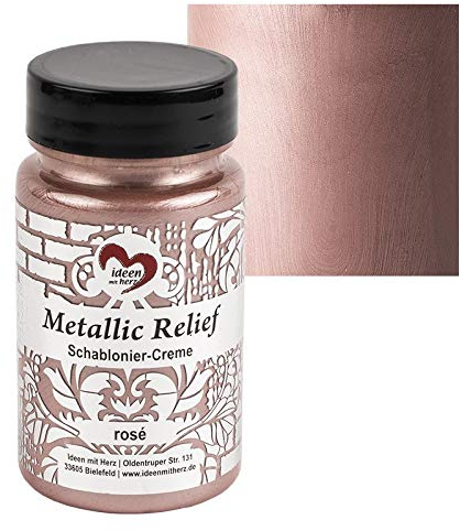 Ideen mit Herz Schablonier-Creme Metallic Relief | feine Strukturpaste | Schablonierfarbe | Schablonierpaste | 90 ml | auf Wasserbasis (rosé)