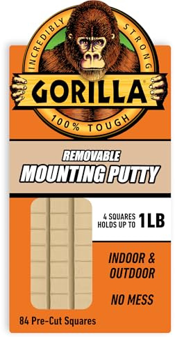 Gorilla Mounting Putty, Natural Tan Color, 84 Pre-Cut Squares (Pack of 1) - Non-Toxic Removable & Repositionable Wall Putty
