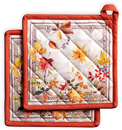 Maison d' Hermine Topflappen 100% Baumwolle hitzebeständig Set mit 2 Topflappen (20cm x 20cm) Hot Pads mit Schleife zum Grillen, Kochen, Grillen, Amarante – Erntedankfest/Weihnachten