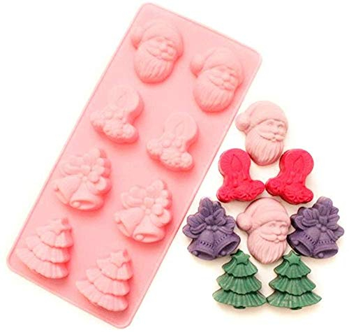 JasCherry Silikonformen für Weihnachten, Bonbon Schokoladenformen, Motivbackformen mit Weihnachtsmann, Weihnachtsbaum, Glocke und Kerze, für Kuchen Pudding Kuchen Seife Muffin