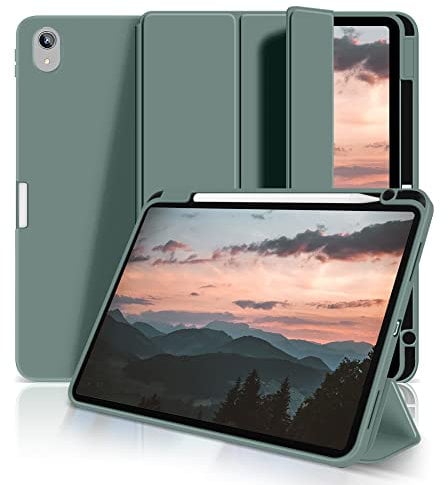 ZOYU Case for iPad Air 11-inch M2 2024 10.9 inch/iPad Air 5th 4th Generation 2022/2020 with Pencil Holder, Support Pencil Charging, Auto Sleep/Wake, Trifold Protective Case for Air 5/4 - Dark Green