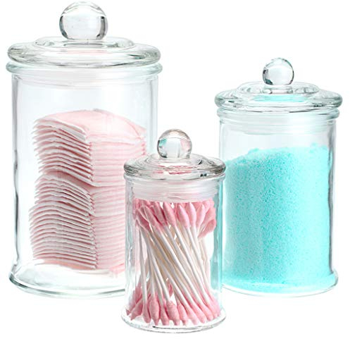 Skelang 3 Pcs Bocaux en verre hermétique, bocal de stockage, pot en verre avec couvercle, pour ranger le sel de bain, coton tige, boules de coton dans la salle de bain