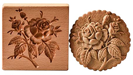 KKPLZZ Holz-Plätzchen-Backform, Ausstecher Prägeform Lebkuchen-Plätzchenform Rose Ausstecher Holz-Plätzchenformen für DIY Pralinen Bonbons Süßigkeiten